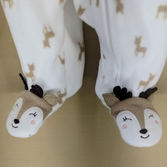 Infant Girl's 0-3 Month Carter's Soft Fleece Deer Print One Piece Footed Sleeper - Picture 3 of 4